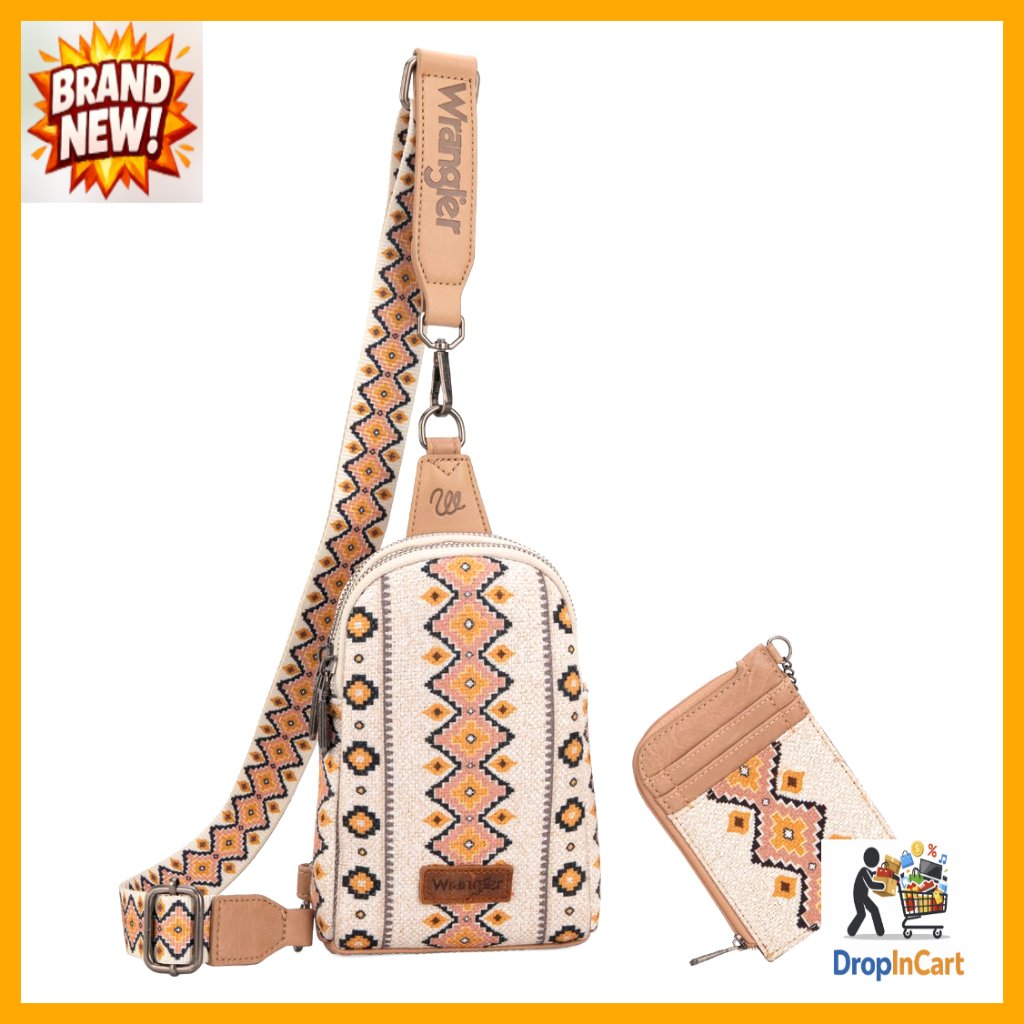 Retro Aztec Crossbody Sling Bag With Wallet Set Adjustable Strap Casual
